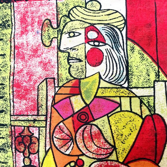 Picasso Cubism Modern Art VTG 80s Linen Jacket Kaktus Wearable Art Shacket Sz M - Picture 5 of 13